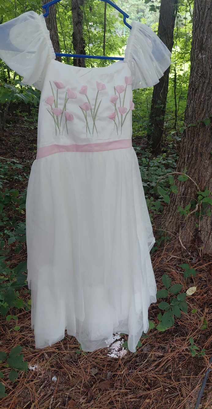 Biscotti White Formal Dress with Pink Floral Embroidery